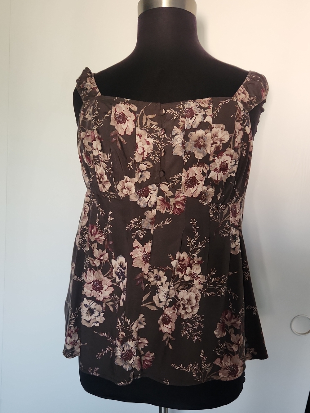 torrid Grey and tan Floral Square-Neck Camisole with Wide Straps